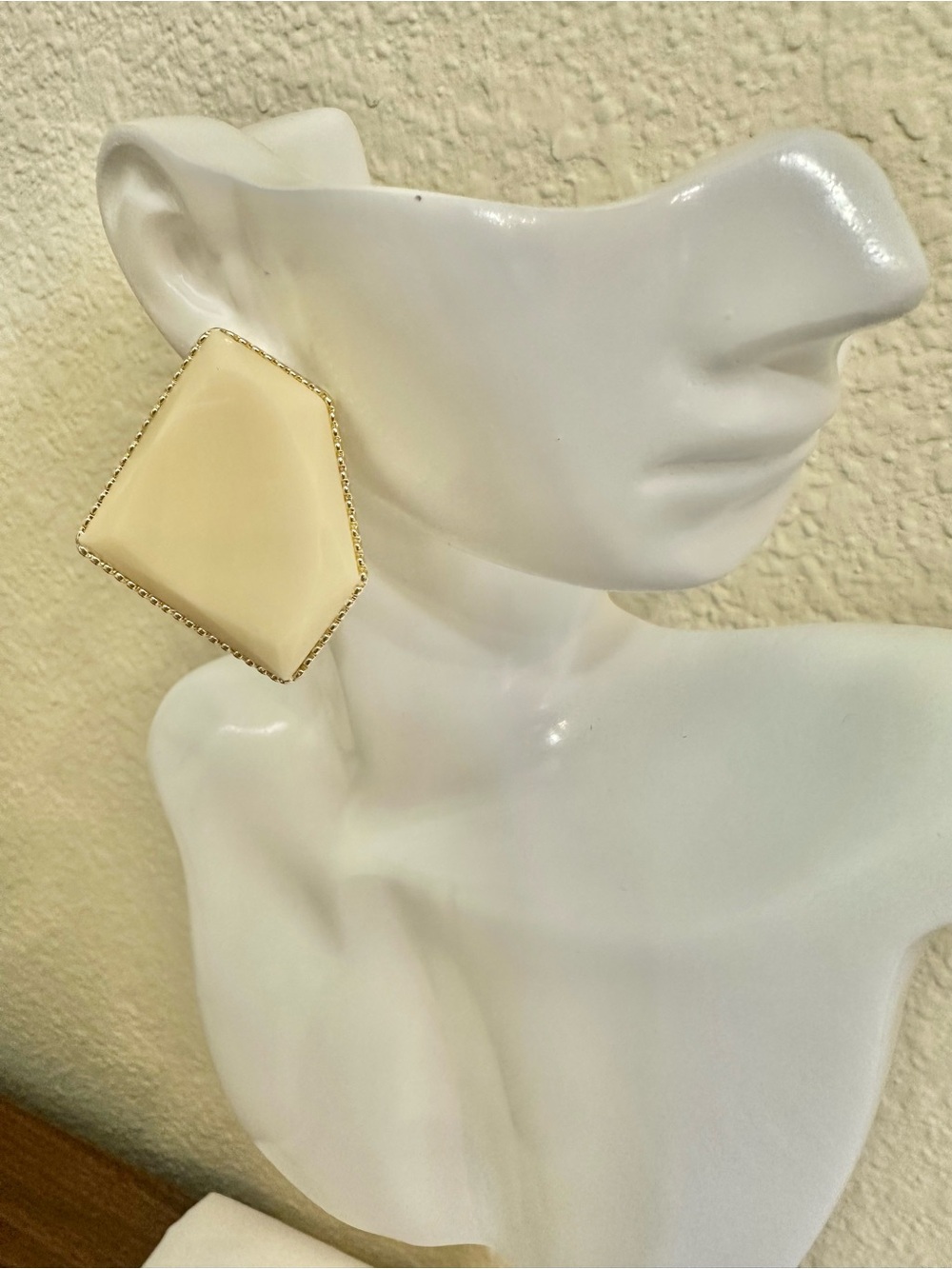 Cream Geometric Drop Earrings with Gold Trim